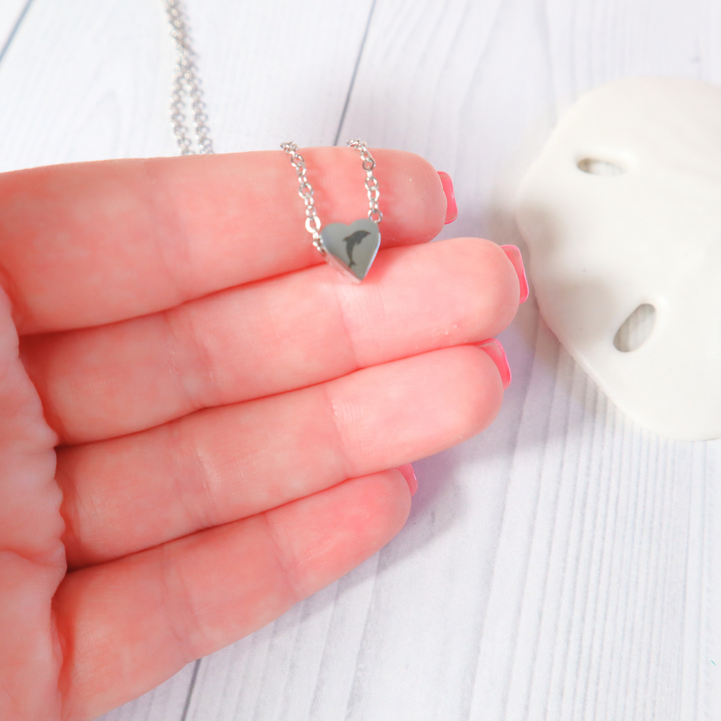 Dolphin Minimalist Coastal Heart Charm Necklace